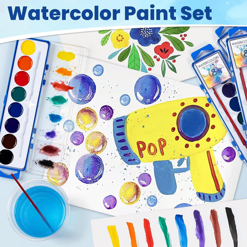 36 Pack Set, 8 Watercolor Paint Washable Watercolor Paint Bulk for Kids, Water Color Paint with Paint Brushes, Ideal