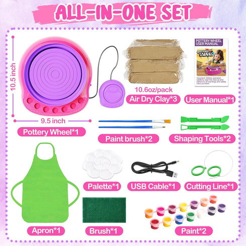 8-12, 8-12, 8 9 10 11 12 Pottery Wheel for Kids, Arts and Crafts for Kids Ages Crafts for Girls Complete DIY Clay Wheel