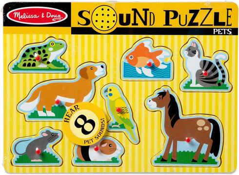 Melissa & Doug Pets Sound Puzzle - Wooden Peg Puzzle with Sound Effects (8 pcs) for Toddlers and Preschoolers