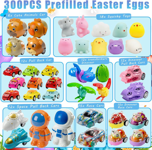 300 SQZUWIT Pcs Prefilled Easter Eggs with Toys Inside, Pre Filled Easter Hunt for Kids Bulk Basket Stuffers Essentials
