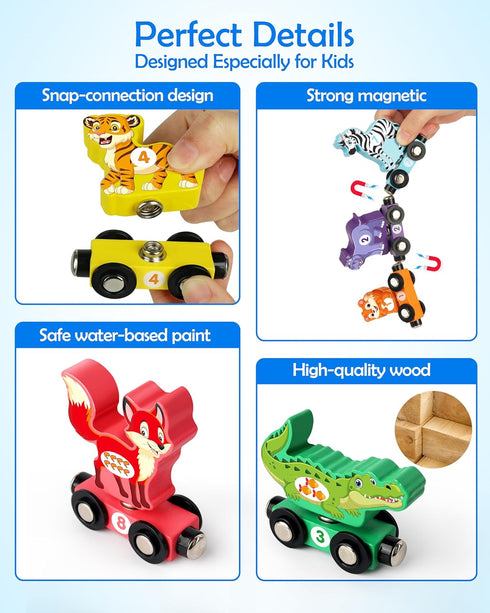 Set Ages3-5, Vanmor Wooden Train for Toddlers, Magnetic Animal Number Train Toys for Toddler Learning Toys, Fine Motor