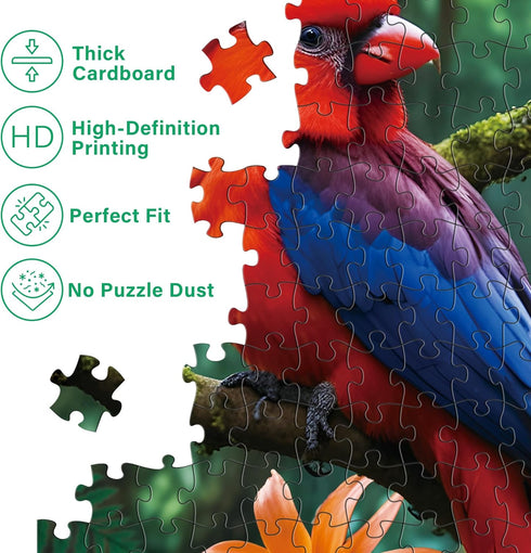1000 26.63 19.25 BenBen Piece Jigsaw Puzzle for Adults, Jungle Parrots, Puzzles with Letters or Patterns on Back