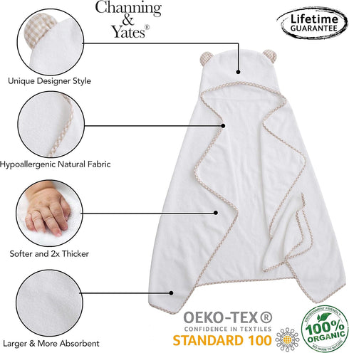 Set Channing & Yates Premium Organic Baby Towel - Soft Viscose Bamboo Hooded Towel & Washcloth - Girl & Boy Bath
