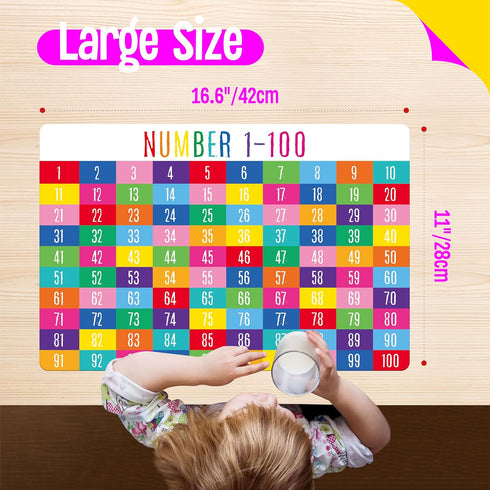 6 Pack Placemats for Kids, Non-Slip Washable, Reusable Alphabet, Number, Month, Color & Emotion Educational Placemats