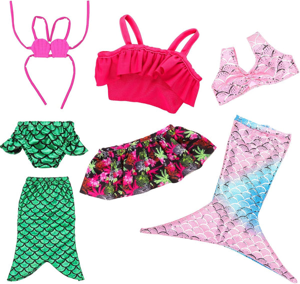 Barwa 18 Inch Doll Clothes Accessories - 3 Sets Princess Mermaid Tail Outfits, Dress, Swimsuit, Bikini Tops