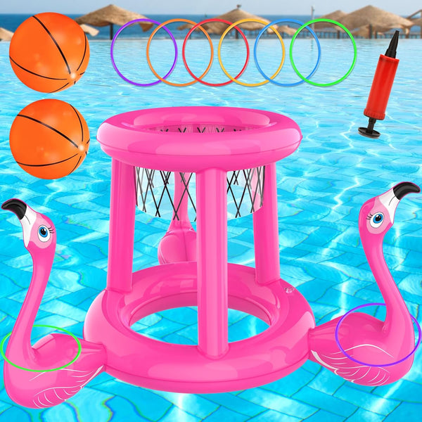 Pool Toys for Kids Adults, Inflatable Pool Basketball Hoop & Ring Toss Game, 2-in-1 Floating Outdoor Party Water Toy