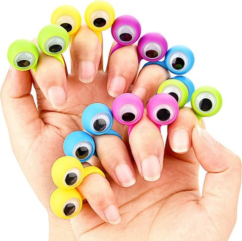 JOVITEC 48 Pcs Eye Finger Puppets Toys Set - Googly Wiggly Eyeball Rings for Kids, 5 Colors