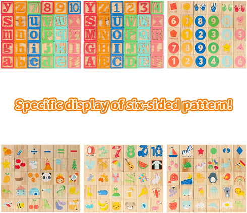 1-3, Set 30 1.65" Joqutoys Wooden Building Blocks for Toddlers Large Wood Baby Stacking Blocks for Kids, PCS Alphabet