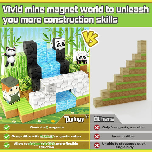 3-5 4-8 5-7, 3+ Magnetic Blocks-Build Mine Magnet World Panda Edition, Magnetic Tiles Building Blocks for Boys & Girls
