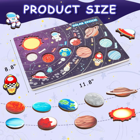 Gserin Wooden Solar System Puzzle for Kids, Montessori Toys Movable Planets Board Game for Toddlers, Outer Space Themed