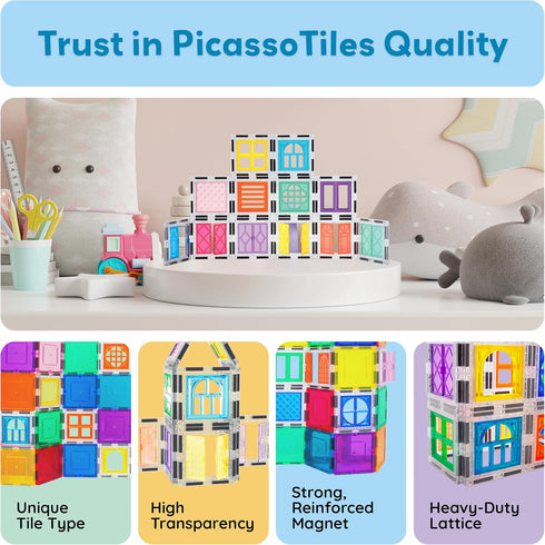 Set Playset 3+ PT30 PicassoTiles Window and Door Clip On Magnetic Blocks Magnet Tiles Magnets Building Tile