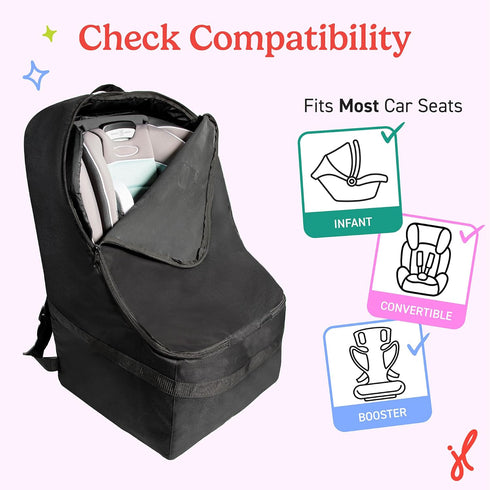 Backpack J.L. Childress Padded Car Seat Bag - Car Seat Travel Bag for Airplane, Cover Fits Most Baby & Infant Carriers
