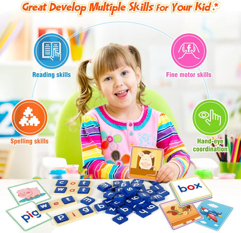 Learning Toys for Kids 3-5 Years Old, 116Pcs Short Vowel Letters Sorting Spelling Reading Toy Set