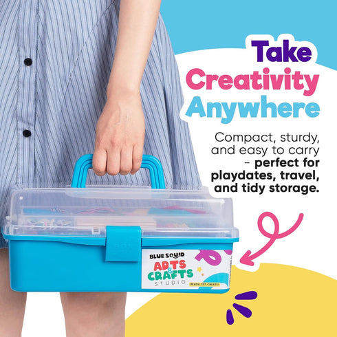 2800+ 2 18 4-12 Blue Squid Arts & Crafts Box (Blue)- pcs Deluxe Craft Supplies Box, Drawers, Compartments, Sturdy
