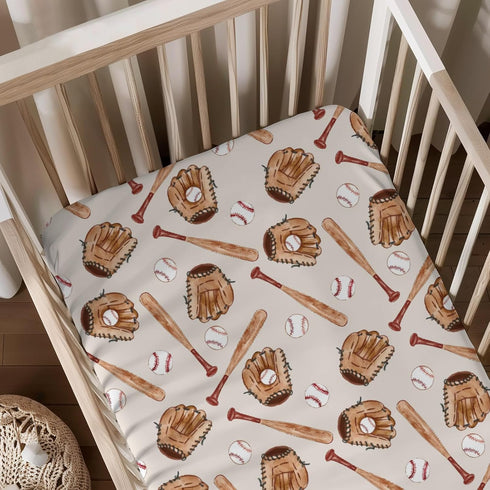 KuphiL10C Watercolor Baseball Gloves Pattern Baby Sheets for Crib, Unisex Sport Theme Nursery