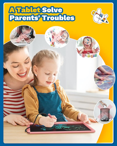 TEKFUN 12in LCD Writing Tablet for Girls, Erasable Doodle Board with Stylus, Mess Free Coloring Travel Toys for 3-7