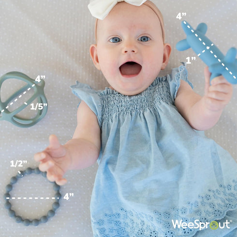 WeeSprout Silicone Baby Teether Toys for Infants and Toddlers - Cute Ring, Puppy Dog, and Ball, BPA Free (Matte Dark