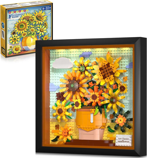 HOGOKIDS Flowers Sunflower Building Set with Lights - 807PCS Painting Frame Artwork
