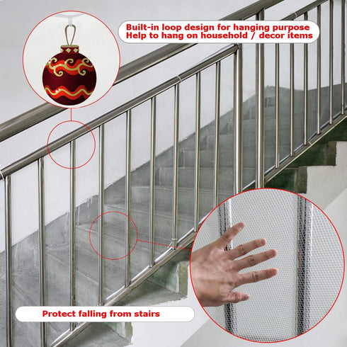 CM Child Safety Rail Net - Balcony Protective Mesh Guard with Zip Ties for Baby Pets Indoor Outdoor Use