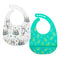 Nuby 2 Pack Adjustable Easy Clean Soft Silicone Bibs with Scoop, Sloth & Leaves