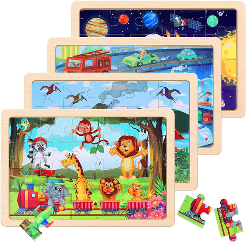 Wooden Educational Jigsaw Puzzles for Preschool Kids Ages 3-5, 4-Pack with 20