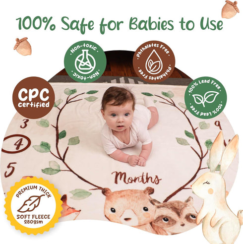 Monthly Baby Milestone Blanket - 47"x47" Premium Fleece for Baby Boy or Baby Girl with Felt Marker
