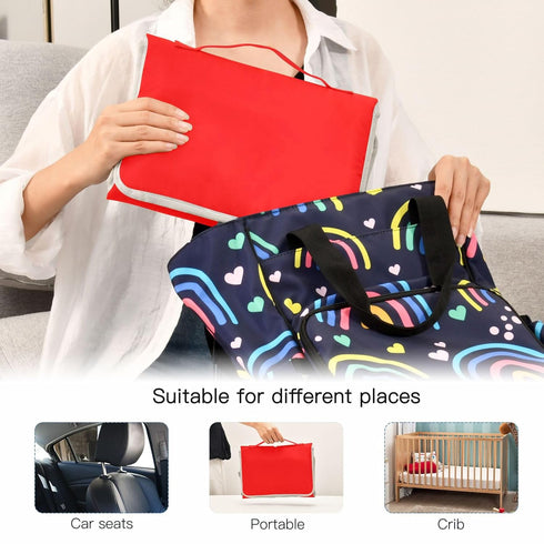 VEKELEE Red Portable Diaper Changing Pad for Baby, Waterproof & Foldable Changing Mat, Soft & Comfortable with Wipes
