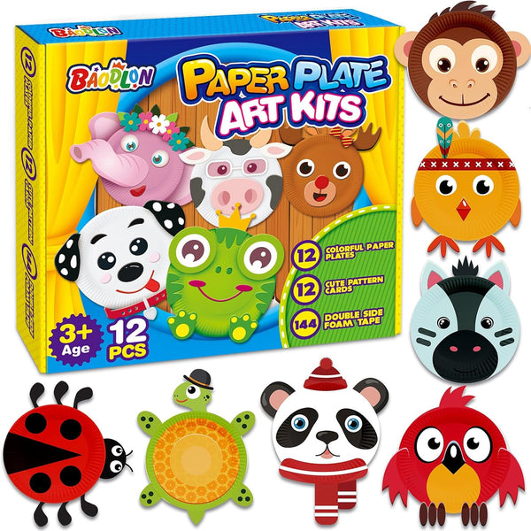 BAODLON Arts and Crafts Kits for Kids, 12 Pack Simple Crafts Animal Paper Plate Art Kit for Toddlers