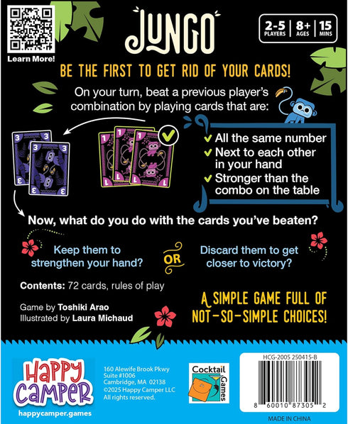 2-5 8+ Happy Camper - Jungo | A Simple Card Game of Not-so-Simple Choices | Perfect for Travel, Camping, Family Game