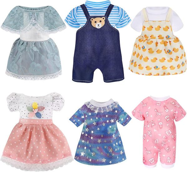 8 pcs Girl Doll Clothes and Accessories Gift - 12 Inch Dolls Dress Outfits, 6 Complete Sets of Cloak, Pajamas, Onesies