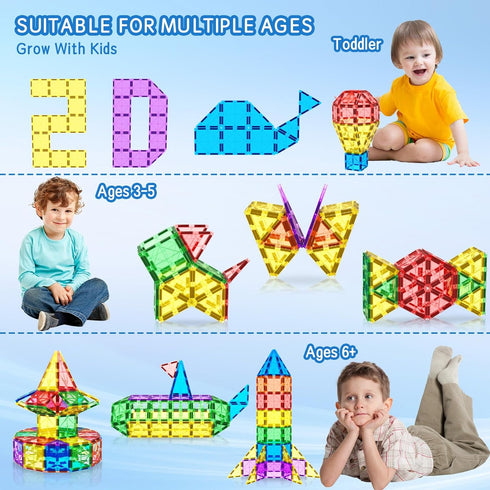3+ Magnetic Tiles Toddler Building Blocks Toys, Magnet Montessori Kids Toys for Year Old Boys and Girls, Preschool