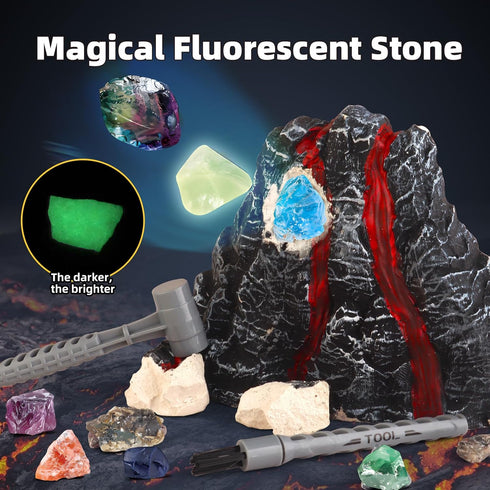 Volcano Dig Kit - 10 Rocks Excavation Kit, Fossil Volcano Toys for Kids, Gemstone Rocks Collection Birthday Gifts