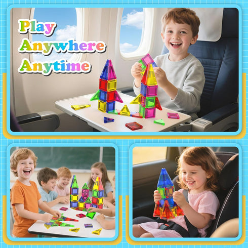 Magnetopia 40 Set 3+, Mini Magnetic Tiles with Iron Box, PCS Travel Magnetic Tiles, STEM Educational Building