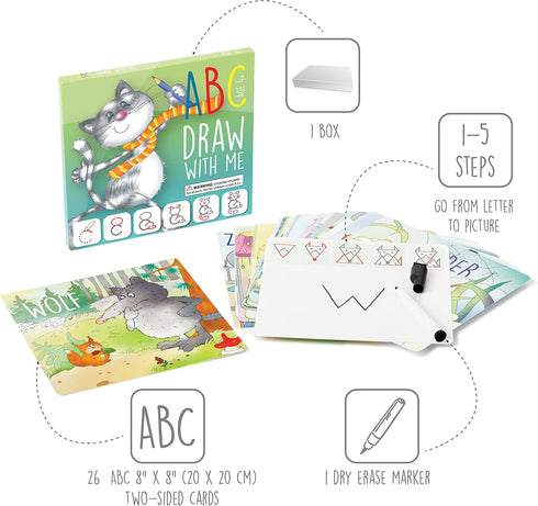 Drawing with Alphabet Learning Letters Tracing ABC Handwriting Toys Set Educational Game Birthday Gift for Preschool Activities Girl Boy 3-6 Years Old Kids