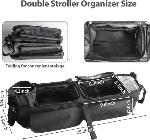 Liznkjious GT2, Double Stroller Organizer, Parent Console Double Baby Stroller Accessories Compatible with Jeep