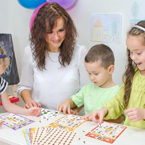 24 WorldBazaar Bible Bingo Game for Kids Players Spring Jesus Christian Bingo Game Cards Vacation Bible Sunday School