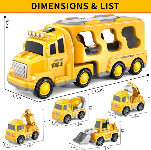 Bennol 5 in 1 Toddler Boy Toys for 1-5 Year Olds, Construction Car Truck Toys for Boys Ages 1-3, 3-5 Birthday Gifts