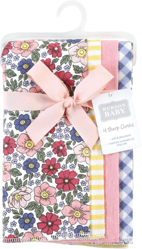 Hudson Baby Unisex Baby Cotton Flannel Burp Cloths, Pink Blue Pretty Floral 4 Pack, One Size by Hudson Baby