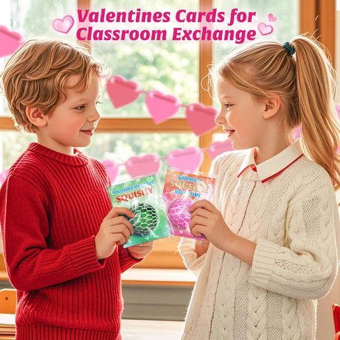 24 Pack SpringFlower Valentines Day Card,Valentines Day with Squeeze Stretch Fidget Toy Ball,Kids School Classroom