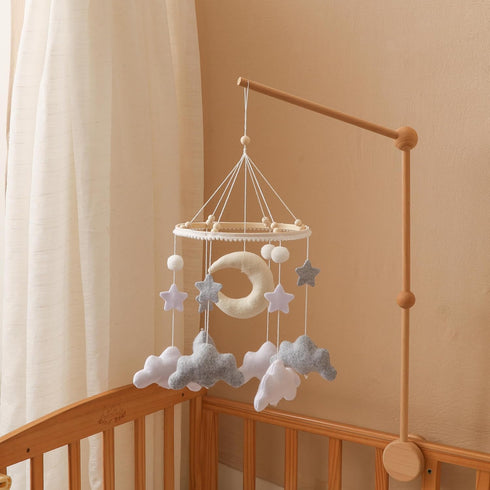 GOODMOM Nordic Boho Baby Crib Bell - Moon & Stars Felt Nursery Decor, Neutral Minimalist Baby Room Hanging Ornament