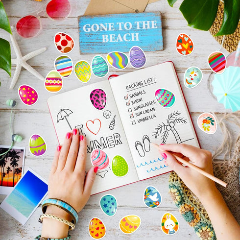 Waxkure 50 Pcs Egg Stickers, Basket Stuffers Basket StuffersDecoration Easter Egg Decoration, Easter Egg StickersEaster