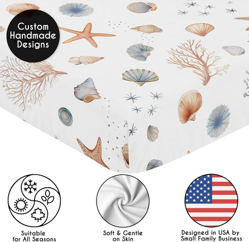 Sweet Jojo Designs Fitted Baby Crib Sheets (Ocean Seashells) for Boys or Girls, Infant Nursery, Toddler Room - Standard