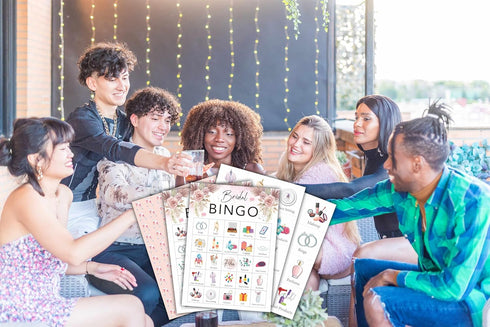 Bridal Bingo Cards - Boho Bridal Shower Game for 24 Players - Wedding Shower/Bachelorette Party Activities