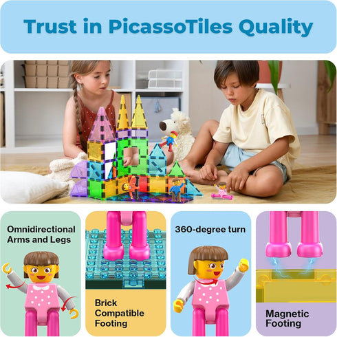 PicassoTiles Magnetic 4 Family Action Figures Toddler Toy Expansion Pack for STEM Learning