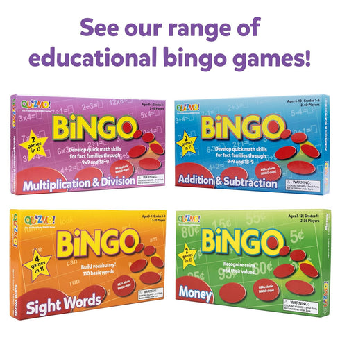 QUIZMO Bingo Style Math Game - Multiplication & Division - 2 Game Modes for Ages 8+ - Teach Basic Mathematics