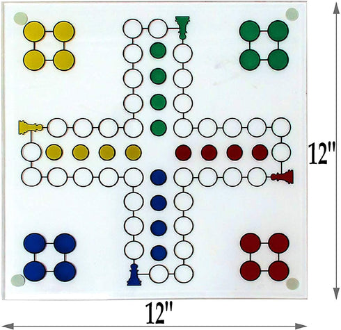 Ludo Drinking Game (Parcheesi) with 16 Shot Glasses, 2 Dice & Glass Game Board