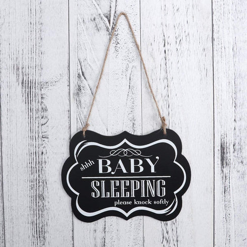WINOMO Baby Sleeping Sign, "Shhh BABY SLEEPING" Please Knock Softly, Wood Decorative Nursery Hanging Plaque