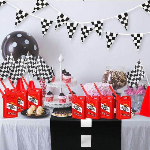 12 Pack Set 17 oz Mifoci Race Car Fuel Can Cups Fuel Can Drinking Cups with Straw Racing Theme Birthday Party Favor