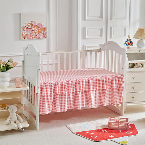 Shxime 3 Set, Cozy Piece Floral Crib Bedding Soft Quilted Baby Comforter with Fitted Sheet & Ruffled Crib Skirt