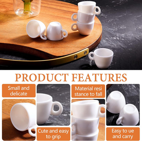 Mini Coffee Cups - White Plastic Tea Cup Dollhouse Accessories for Pretend Afternoon Tea, 30 Pieces